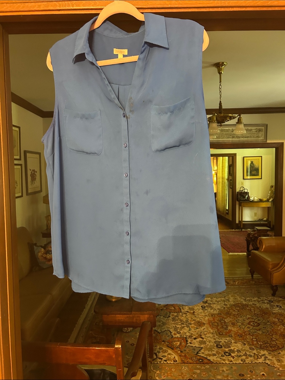 Talbots Sleeveless Button-Down Blouse in Slate Blue